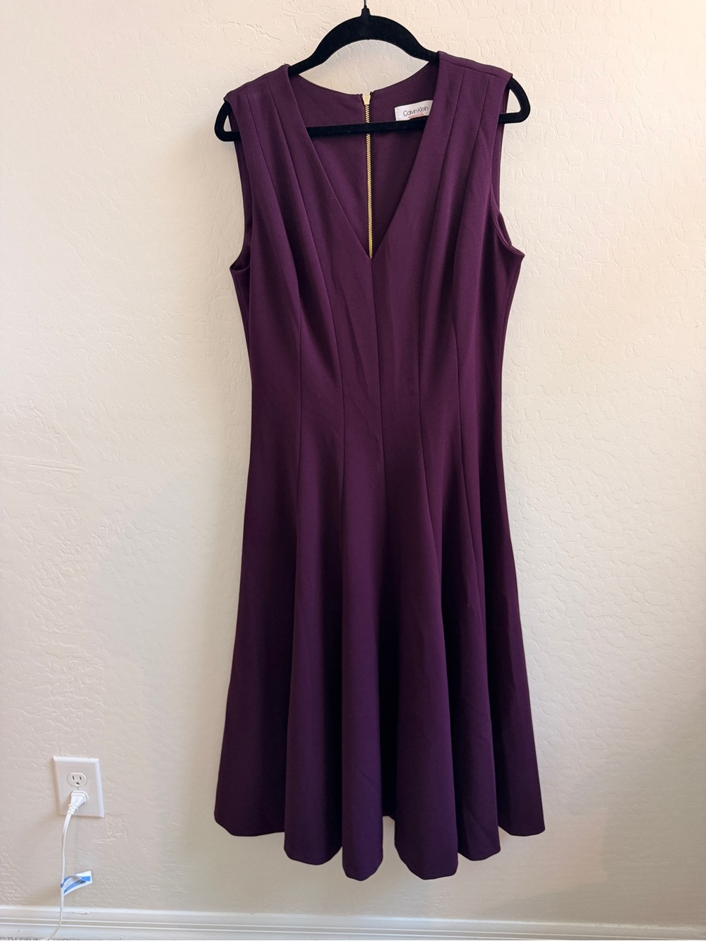 Calvin Klein Plum Sleeveless V-Neck Midi Dress